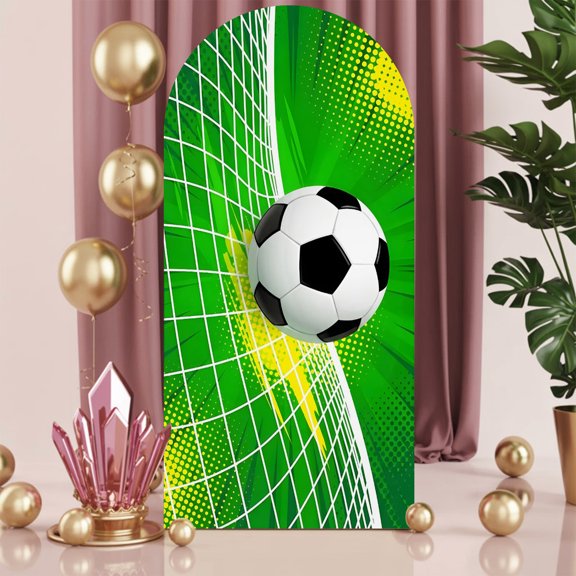 6ft Arch Backdrop Cover,Soccer Ball Goal Net Arch Stand Cover Spandex Fitted Backdrop Covers Football on Green Background Wedding Birthday Bridal Shower Party Background Decoration