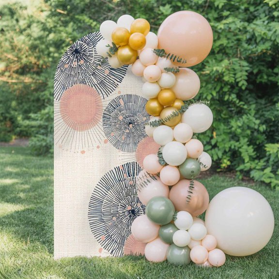 6ft Arch Backdrop Cover,Soft Blush Circles Arch Stand Cover Spandex Fitted Backdrop Covers Retro Delicate Line on Linen Wedding Birthday Bridal Shower Party Background Decoration