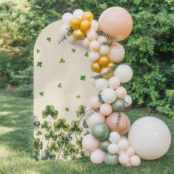 6ft Arch Backdrop Cover,St. Patrick's Day Shamrock Retro Linen Arch Stand Cover Spandex Fitted Backdrop Covers Country Plant Wedding Birthday Bridal Shower Party Background Decoration