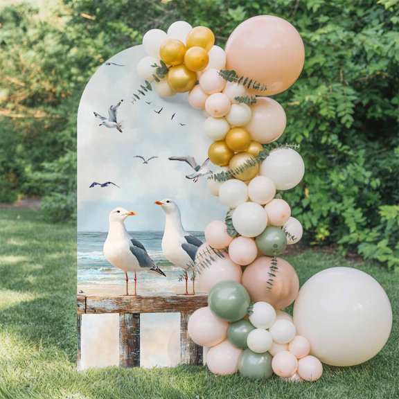 6ft Arch Backdrop Cover,Summer Beach Bird Seagull Arch Stand Cover Spandex Fitted Backdrop Covers Ombre Ocean Retro Fence Wedding Birthday Bridal Shower Party Background Decoration