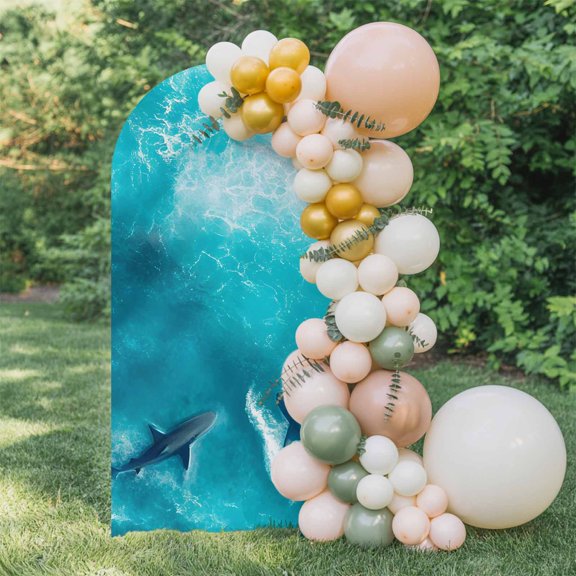 6ft Arch Backdrop Cover,Summer Ocean Shark Blue Watercolor Arch Stand Cover Spandex Fitted Backdrop Covers Sea Marine Animal Pattern Wedding Birthday Bridal Shower Party Background Decoration