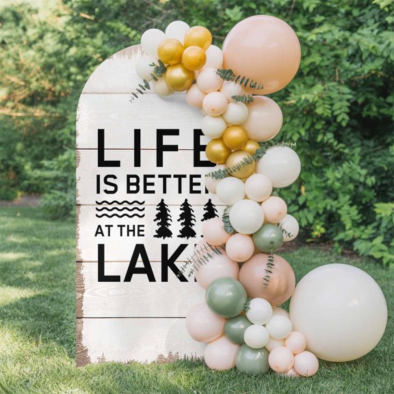 6ft Arch Backdrop Cover,Summer Quotes Lake and Forest Arch Stand Cover Spandex Fitted Backdrop Covers Farm Wooden Frain Wedding Birthday Bridal Shower Party Background Decoration