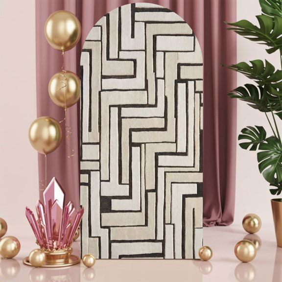 6ft Arch Backdrop Cover,Track Abstract Geometric Arch Stand Cover Spandex Fitted Backdrop Covers Industrial Modern Style Wedding Birthday Bridal Shower Party Background Decoration