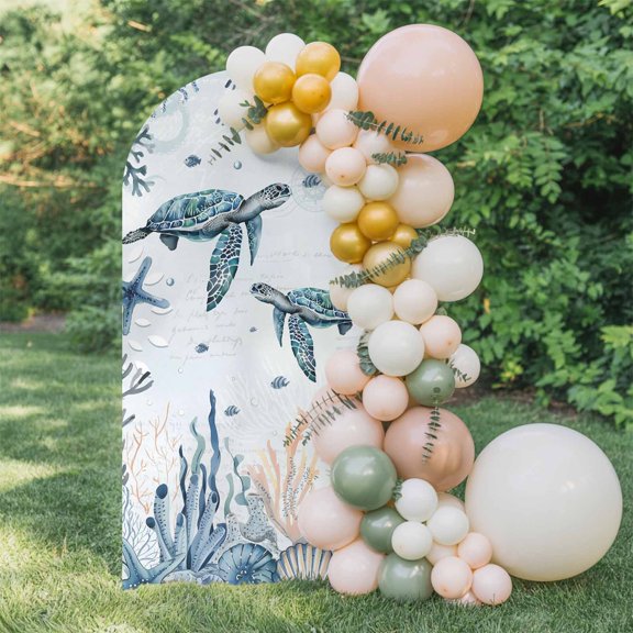 6ft Arch Backdrop Cover,Underwater Coral Sea Turtle Starfish Arch Stand Cover Spandex Fitted Backdrop Covers Summer Sealife Wedding Birthday Bridal Shower Party Background Decoration
