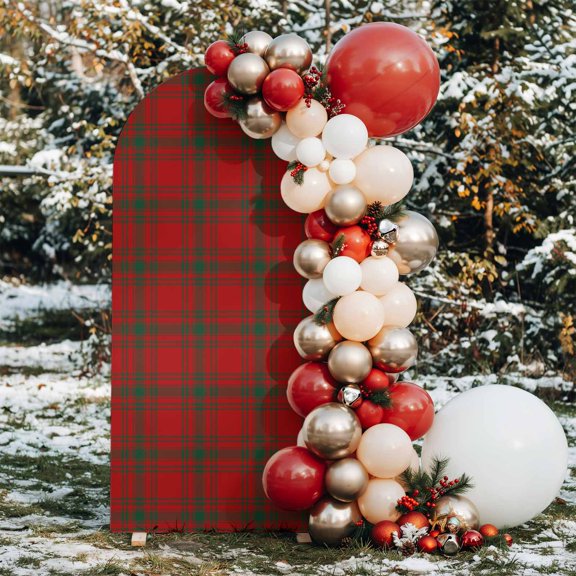6ft Arch Backdrop Cover,Vintage Red Green Buffalo Tartan Plaid Arch Stand Cover Spandex Fitted Backdrop Covers Christmas Theme Grid Wedding Birthday Bridal Shower Party Background Decoration