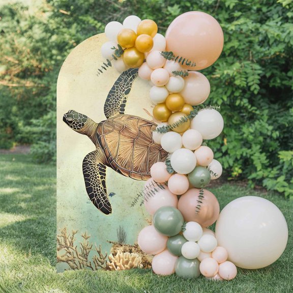 6ft Arch Backdrop Cover,Watercolor Ocean Sea Turtle Coral Reef Arch Stand Cover Spandex Fitted Backdrop Covers Retro Marine Life Wedding Birthday Bridal Shower Party Background Decoration