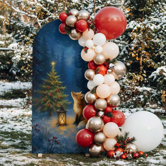 6ft Arch Backdrop Cover,Winter Christmas Tree Berry Arch Stand Cover Spandex Fitted Backdrop Covers Fox Country Snow Scene Wedding Birthday Bridal Shower Party Background Decoration