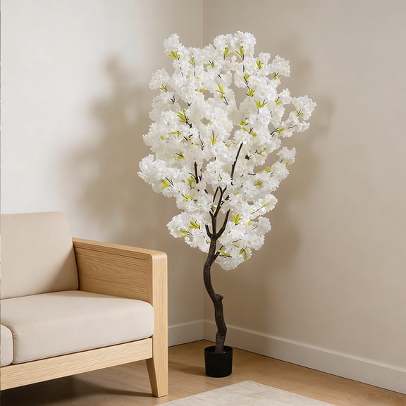 6ft Artificial Cherry Blossom Tree Handmade White Cherry Tree White Cherry Blossom Branches Faux Plant Tree for Home Office Indoor Outdoor Spring Party Wedding Decor
