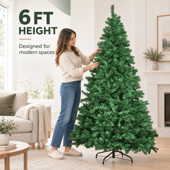 6ft Artificial Christmas Tree Premium Unlit Hinged Pine with Dense Realistic Branches Holiday Decor and Easy Assembly