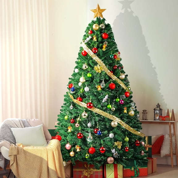 6ft Artificial Christmas Tree with 1346 Branch Tips - Foldable Metal Base Easy Assemble Outdoor Christmas Tree for Patio Porch