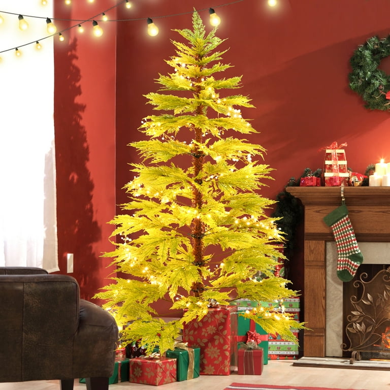 6ft Artificial Christmas Tree with 300 LED Lights 600 Branch Tips Realistic Cypress Leaf Design Perfect for Indoor and Outdoor Holiday Decoration Walmart