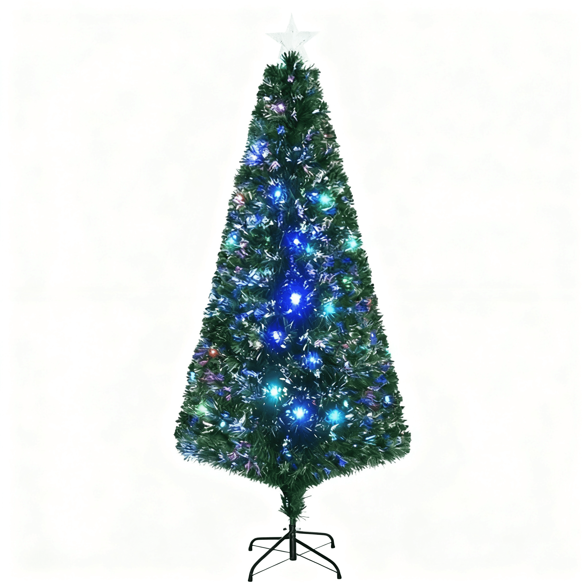 6ft Artificial Christmas Tree with Fiber Optic & LED Lights, Star Topper, Steel Base, 230 Tips for Christmas Decor