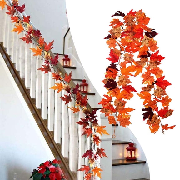 Fall Garland 6ft Artificial Maple Leaf Garland Autumn Thanksgiving Decor for Fireplace Mantel Wedding Party Home Decor Indoor Outdoor Hanging Vine Decoration