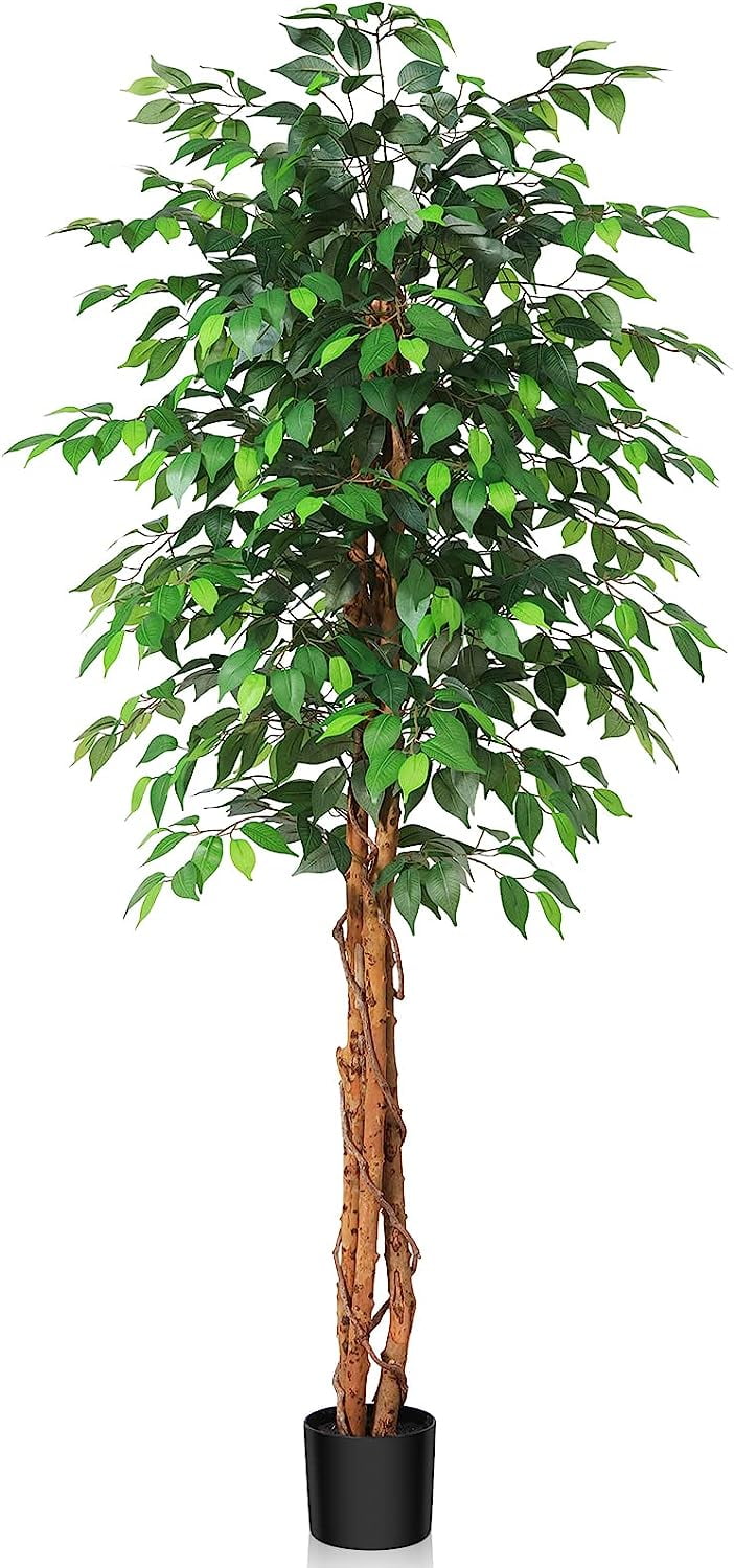 6ft Artificial Ficus Tree with Natural Wood Trunk, Silk Fake Ficus Tree
