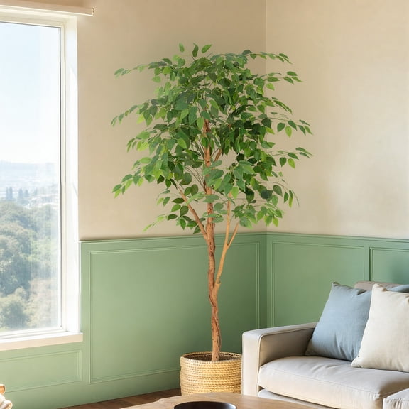 RosyHaven 6ft Resistant UV Artificial Ficus Tree with Real Wood Trunks and Waterproof & Real Touch Leaves, 72"Realistic Faux Ficus Tree for Living Room Bedroom Dining Room Balcony Yard Patio Decor