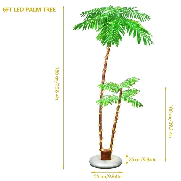 6ft Artificial Palm Tree Plug for Outside Patio Telecontrol Hawaiian Decor