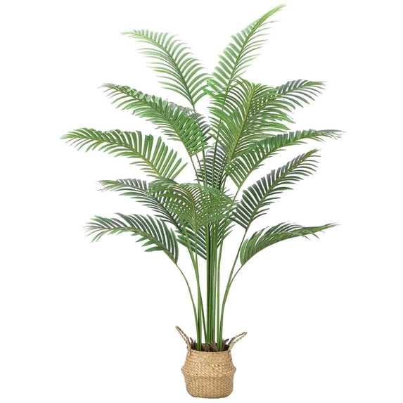 6ft Artificial Palm Tree with with Realistic Leaves, 9 Adjustable Branches and Straw Pot, Faux Palm Plant Indoor for Home Office Decor