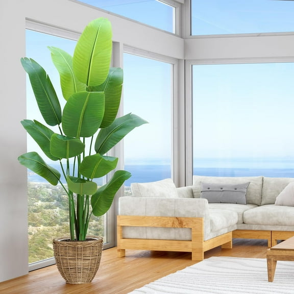 6ft Artificial Plants Indoor - Premium Simulated Silk Fabric, No Maintenance Required, Adjustable Branches, Realistic Look, Easy to Assemble - Ideal DCor for Home or Office