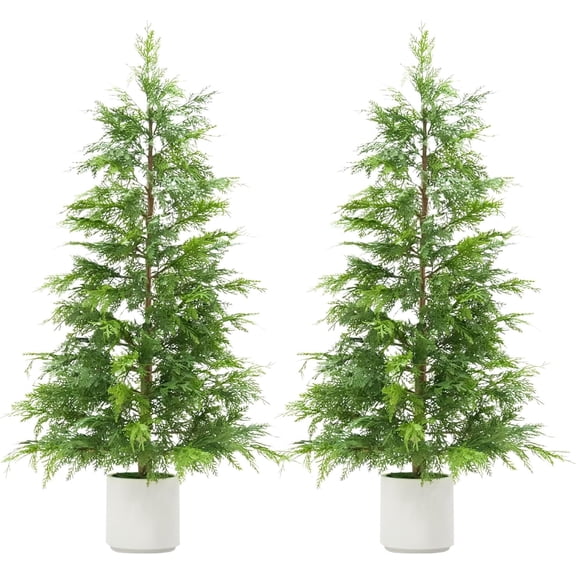 6ft Artificial Topiary Trees Beautiful Realistic Faux Cedar Pines UV Protection for Indoor Outdoor Front Porch Decorate (Christmas Tree*2)