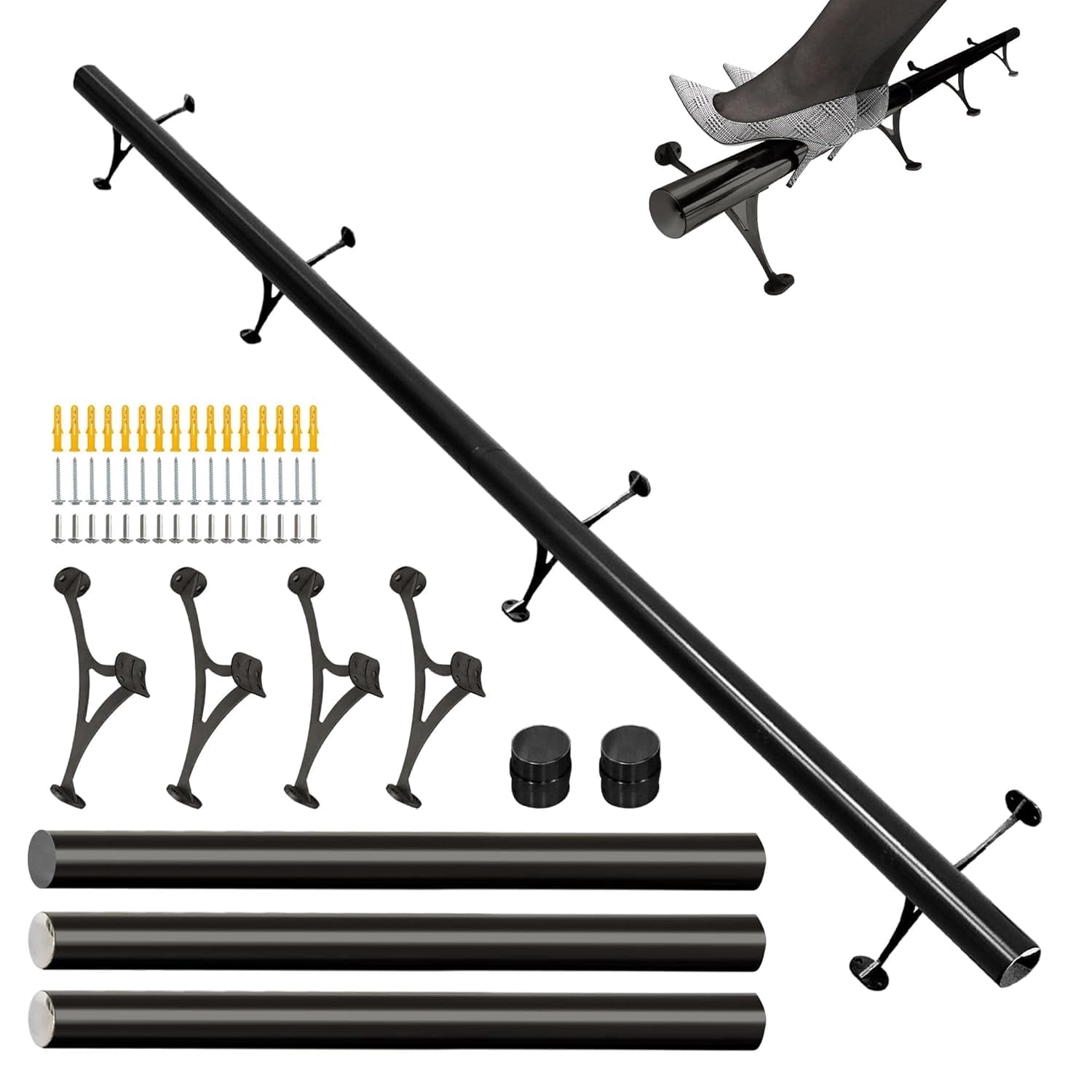 Running Rail Rests 6ft Bar Foot Rail Kit, 304 Stainless Steel Tube with Polished Finish ...