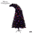 thumbnail image 1 of 6ft Bent-Top Christmas Tree in Black, Pre-Lit Artificial Xmas Tree with 250 Orange & Purple LED Lights, Whimsical Hat-Look Design, Full PET Branches with Metal Stand, Easy Assembly, 1 of 7