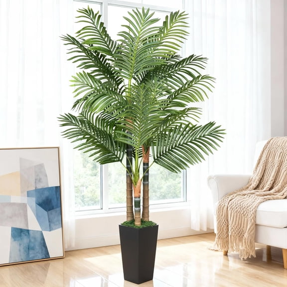 6ft Black Artificial Palm Tree Indoor Tropical Floor Decor