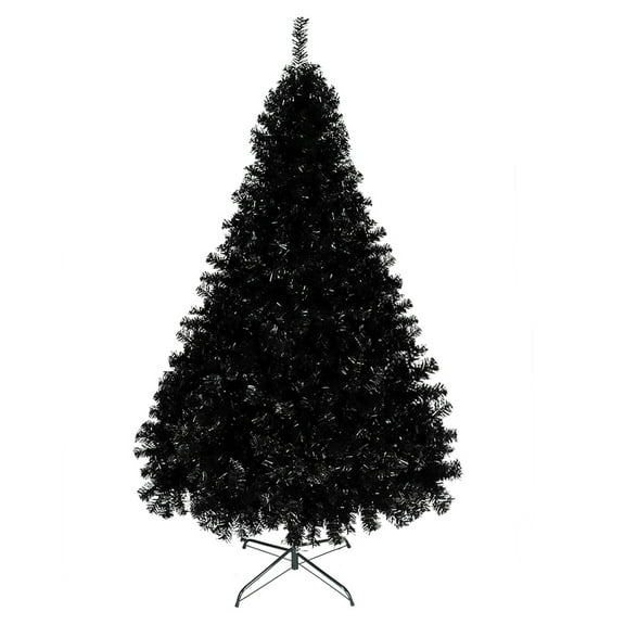 6ft Black Christmas Tree with 1600 Dense Branches, Realistic PVC, Sturdy Metal Base for Indoor Holiday Decor, Easy Assembly, Eco-Friendly Flame Retardant