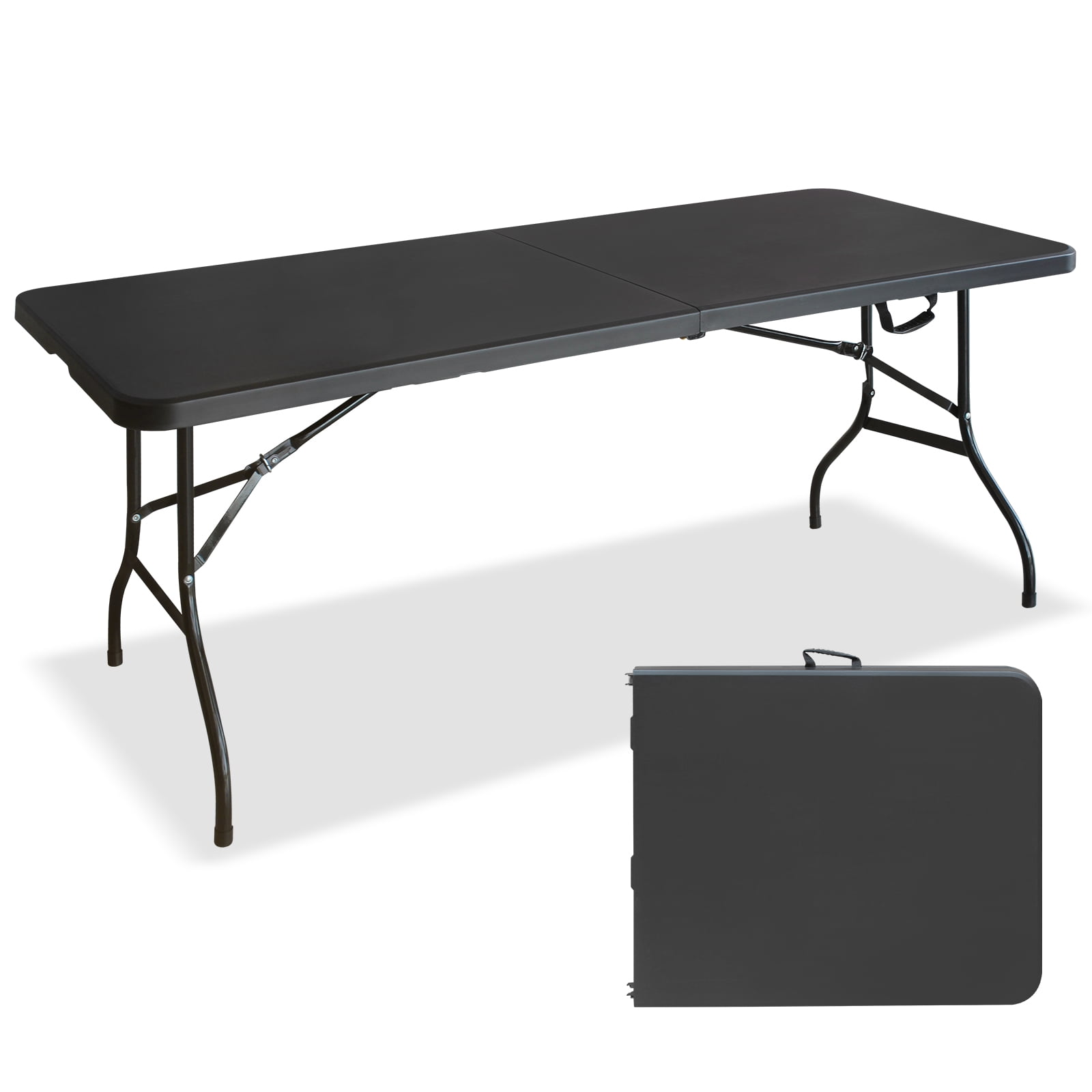 6ft Black Multi functional Outdoor Folding Leisure Picnic Game Party Table Indoor Outdoor Portable Dining Study Display Barbecue Table