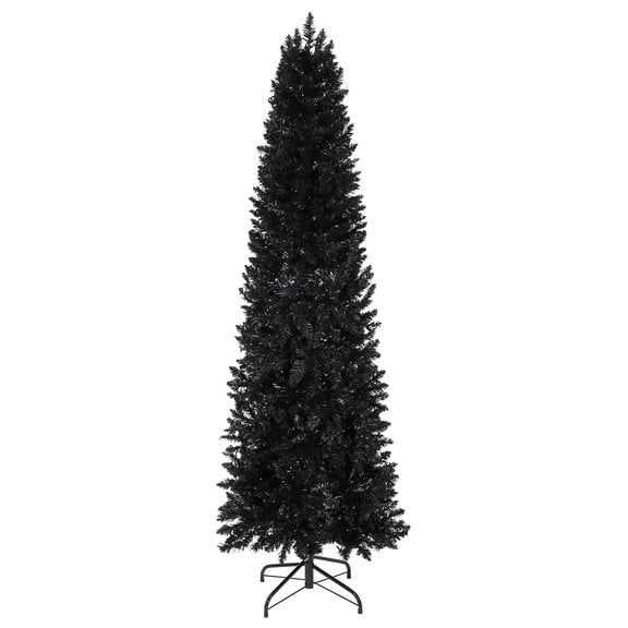 6ft Black Pencil Christmas Tree with 20 Dimming Modes, 571 Realistic PVC Tips, Easy Assembly and Metal Stand for Holiday Décor