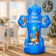 6ft Blue Cross Nativity Scene Inflatable Yard Decoration with Built-in ...