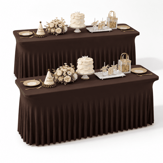 6ft Brown Spandex Table Cover For 72 Inch Rectangle Tables 2 Pack ...