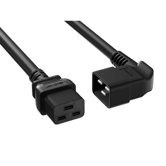 6ft C19 to Right Angle C20 Power Cord 12AWG 20A/250V SJT UL, Black