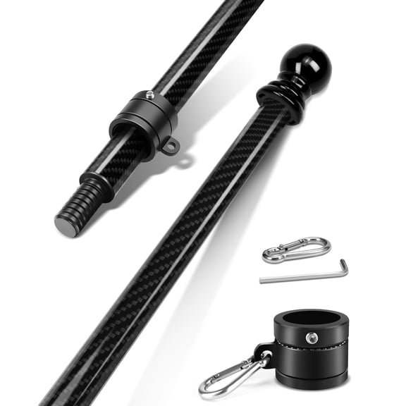 6ft Carbon Fiber Flag Pole For Outside House - Black Outdoor Flagpole Heavy Duty Never Rust 360° Rotating Rings & 304 Stainless Carabiners Included (72 Inch Diameter 1 Inch)