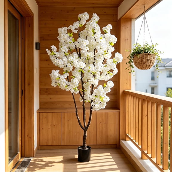 6ft Cherry Blossom Artificial Tree Fake Flower Faux White Cherry Plant Tree for Home Office Indoor Outdoor Spring Party Wedding Decor