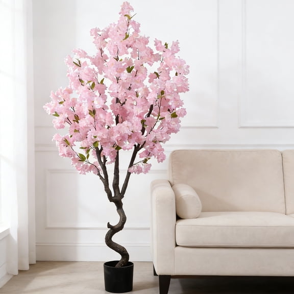 6ft Cherry Blossom Artificial Tree Handmade Light Pink Cherry Tree Fake Flower Faux Silk Leaves Plant Artificial Plants for Home Office Indoor Outdoor Spring Party Wedding Decor