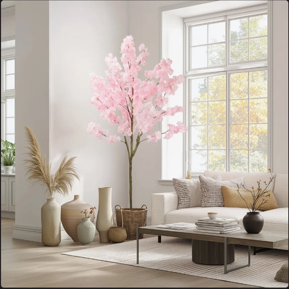 6ft Cherry Blossom Tree, Artificial Faux Cherry Blossom Tree Fake Tree for Wedding Party Decor, Home Living Room Decor