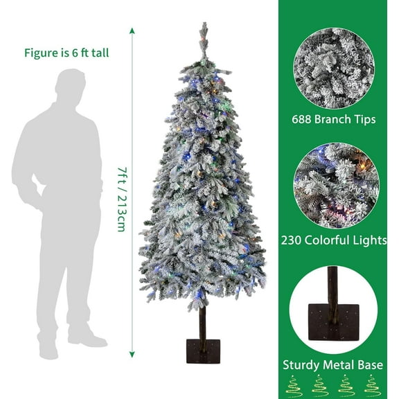 6ft Christmas Decorations Snow-Flocked Artificial Christmas Tree Realistic PE Spruce with Dense Branch Tips, Premium Pre-Lit Tree for Living Room, Grand Entryway & Luxury Holiday Display