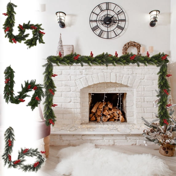 6ft Christmas Garland Artificial Pine Decoration Green Cedar Garland Realistic Christmas Norfolk with Berry for Winter Holiday Mantle Fireplace Table Wall Window