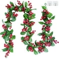 6ft Christmas Garland Red Berry Green Holly Leaf Garland for Holiday