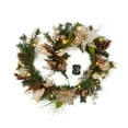 thumbnail image 1 of 6ft Christmas Garland with 20 LED Lights, Prelit Artificial Wreath with Ball Ornaments Pine Cones Ribbons, 1 of 9