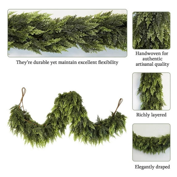 6ft Christmas Garlands Thick and Lush Norfolk Pine Garland Real Touch Artificial Faux Greenery Garland for Table, Mantle, Staires, Wall Holiday Indoor Outdoor Christmas Decorations,Green/1PCS