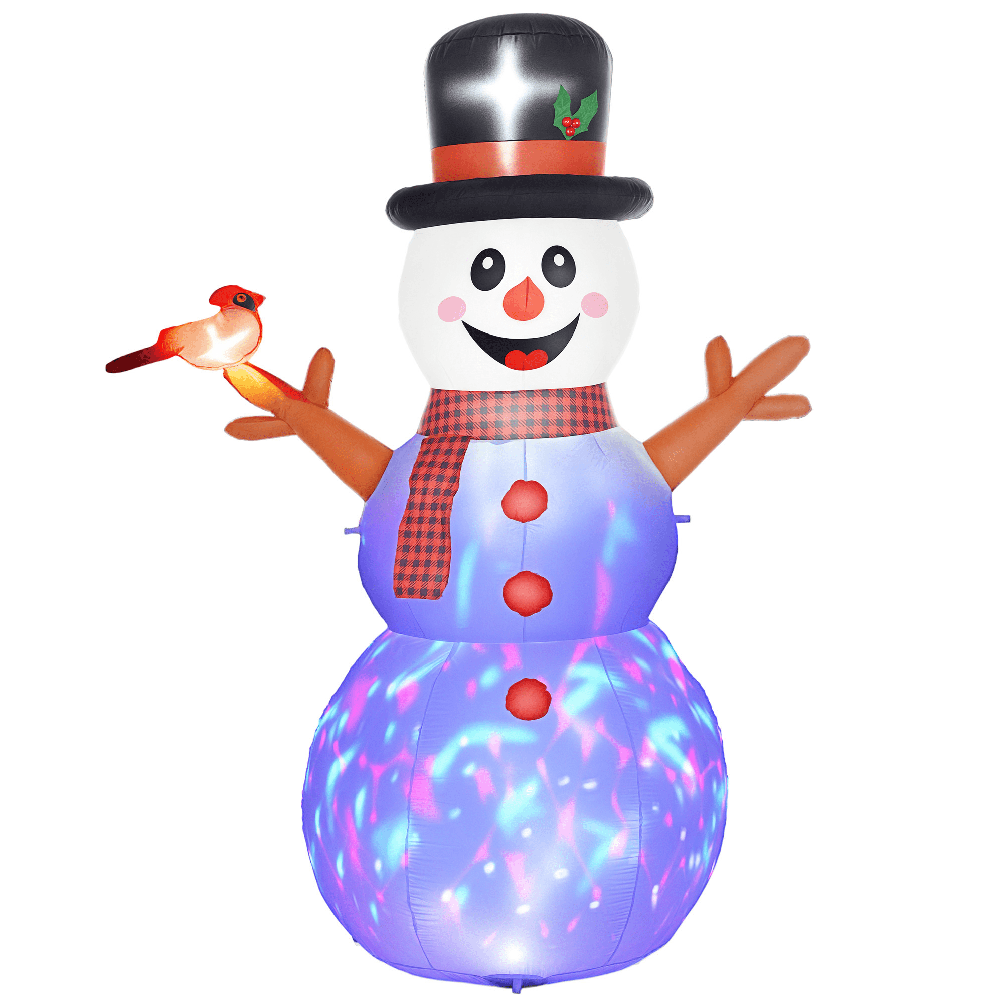 6ft Christmas Inflatable Snowman with Branch Hands LED Rotating Colorful Light Outdoor Yard Decoration