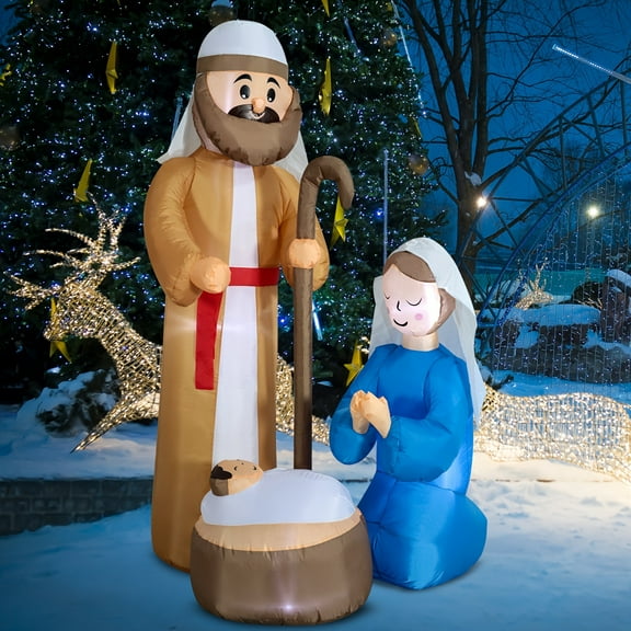 6ft Christmas Inflatables Nativity Scene Outdoor Decoration, LED Lights Holiday Blow Up Yard Decoration for Holiday Party Garden Yard Lawn Winter Decor, Large Christmas Decorations, Festive