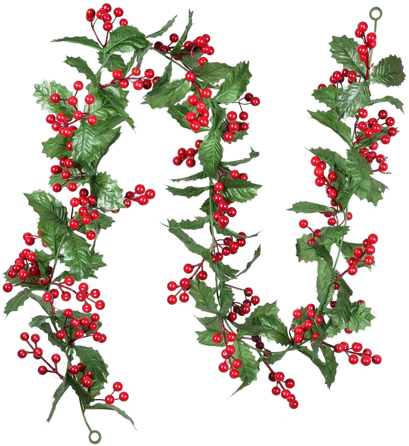 6ft Christmas Red Berry Garland, Artificial Berry Leaf Hanging Garland