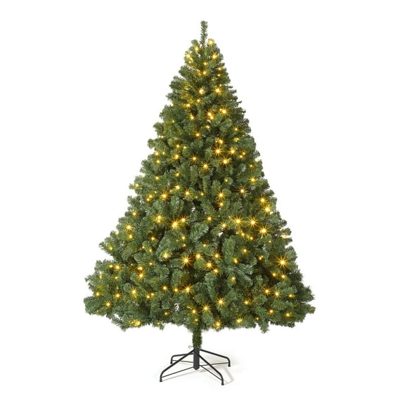 6ft Christmas Tree with LED Lights, Realistic High-End Spruce Xmas Trees, Holiday Christmas Tree with Metal Hinges and Collapsible Base for Home Parties and Office Decorations