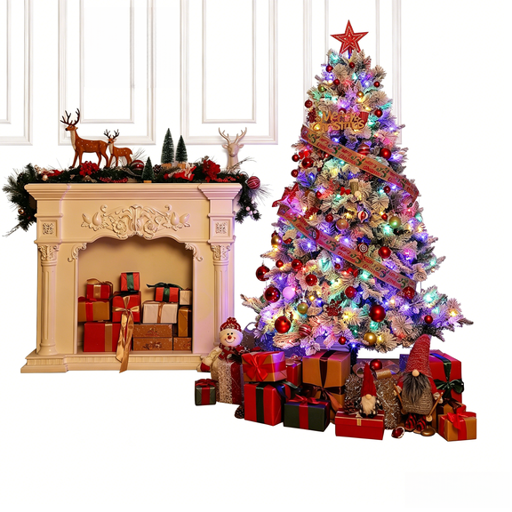 6ft Christmas Tree with 850 Branch Tips, Realistic Snow-Flocked Pine Xmas Tree for Luxury Hotels, Grand Entryways, Holiday Events