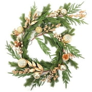 Nafresh 6ft Artificial Christmas Garland, 72" Real Touch Norfolk Pine Garland with Gold Berries, Balls and leaves, Pine Cones for Fireplace, Staircase, Window, Front Door Christmas Decor, Gold