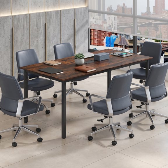 6ft Conference Table for 6 People, Rectangular Meeting Boardroom Table for Office, Rustic Brown