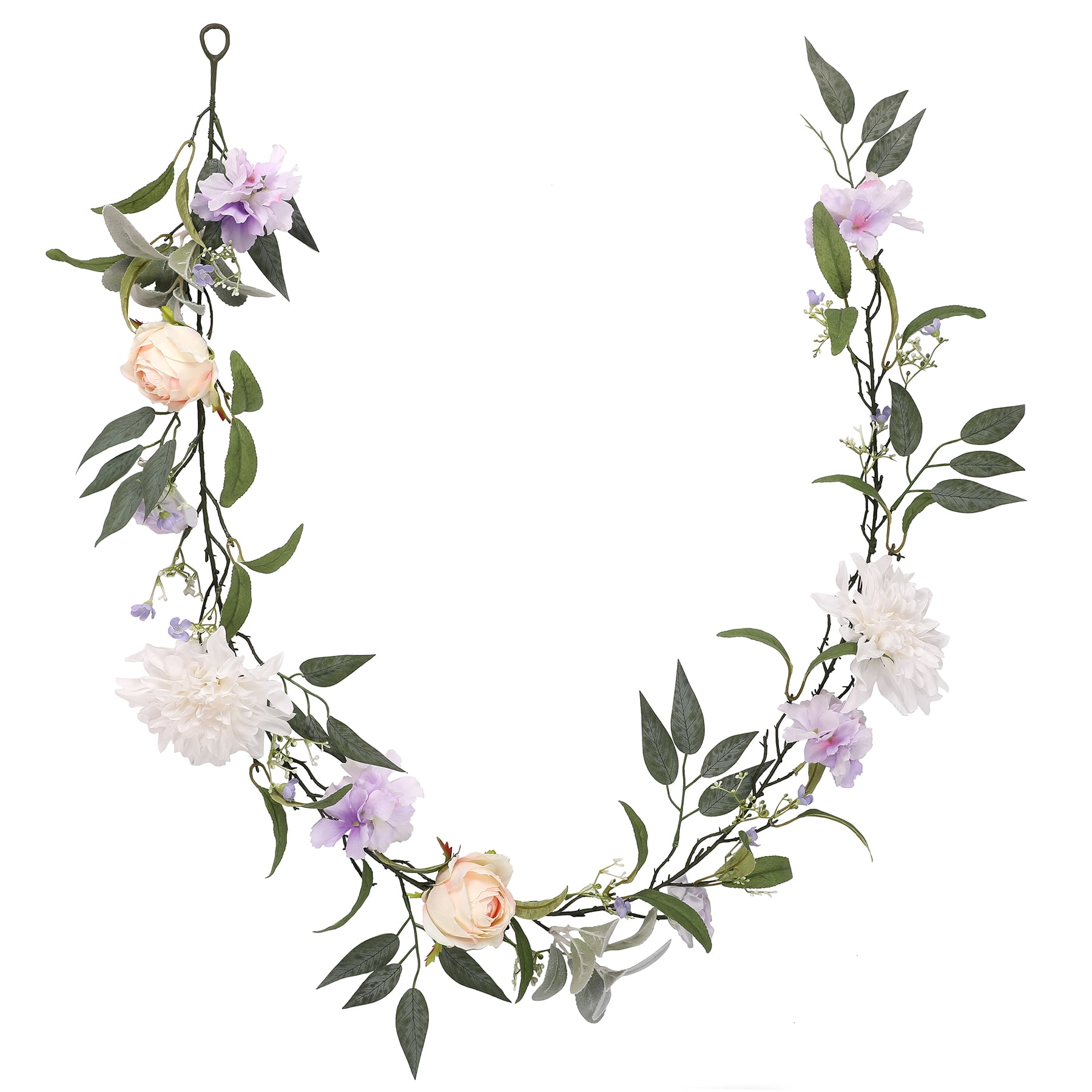6ft Artificial Peach, White, and Purple Floral Garland