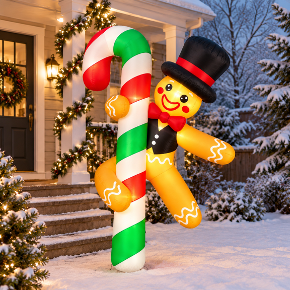 6ft Dancing Gingerbread Inflatable Outdoor Christmas Window Decoration with LED Lights